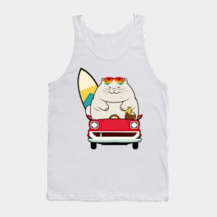 Funny Fat cat is driving to the beach Tank Top